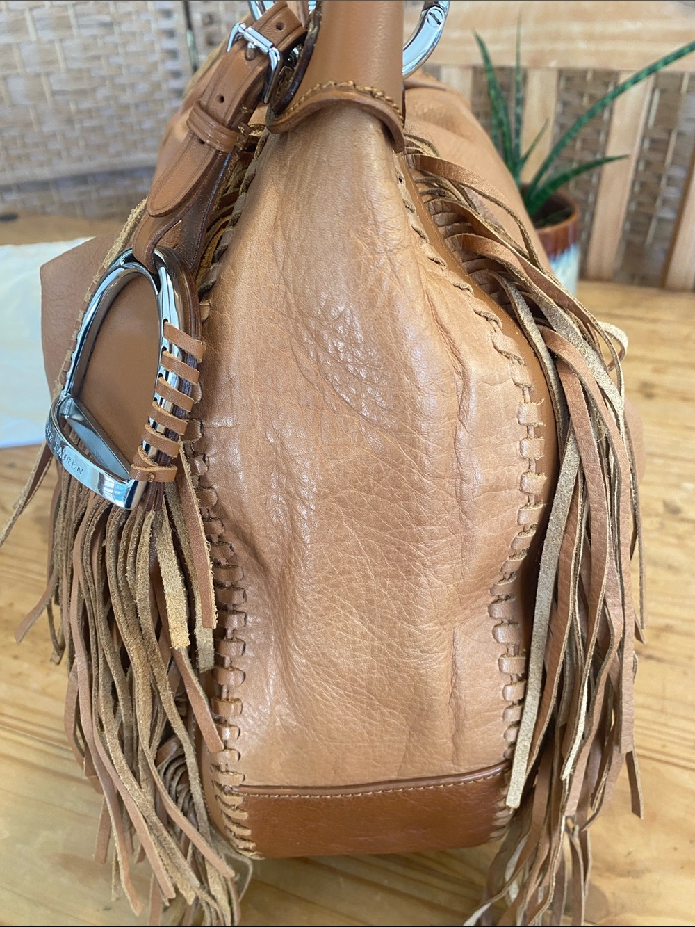 Authentic Ralph Lauren tan leather fringe shoulder bag - Picture 9 of 17